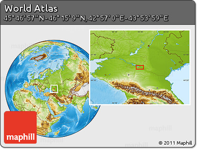 Physical Location Map of the Area around 46° 1' 3" N, 43° 25' 29" E