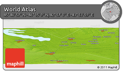 Physical Panoramic Map of the Area around 46° 1' 3" N, 43° 25' 29" E