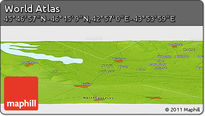 Physical Panoramic Map of the Area around 46° 1' 3" N, 43° 25' 29" E