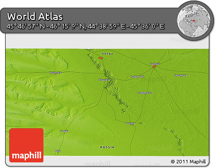 Physical 3D Map of the Area around 46° 1' 3" N, 45° 7' 30" E