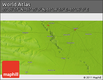 Physical 3D Map of the Area around 46° 1' 3" N, 45° 7' 30" E