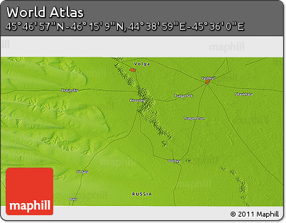 Physical 3D Map of the Area around 46° 1' 3" N, 45° 7' 30" E