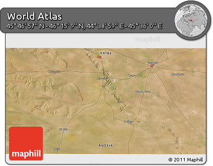 Satellite 3D Map of the Area around 46° 1' 3" N, 45° 7' 30" E