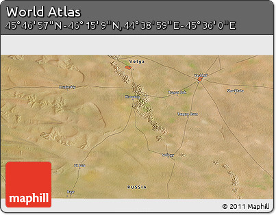 Satellite 3D Map of the Area around 46° 1' 3" N, 45° 7' 30" E