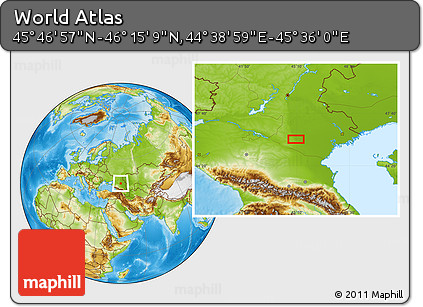 Physical Location Map of the Area around 46° 1' 3" N, 45° 7' 30" E