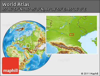 Physical Location Map of the Area around 46° 1' 3" N, 45° 7' 30" E