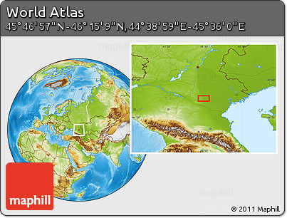 Physical Location Map of the Area around 46° 1' 3" N, 45° 7' 30" E