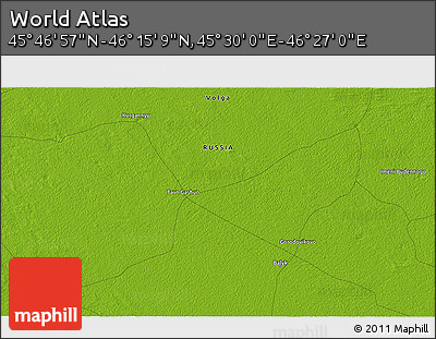 Physical 3D Map of the Area around 46° 1' 3" N, 45° 58' 30" E