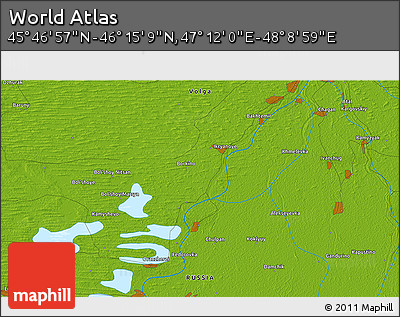 Physical 3D Map of the Area around 46° 1' 3" N, 47° 40' 29" E