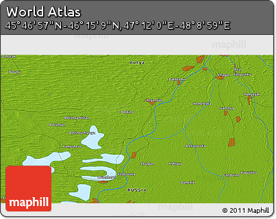 Physical 3D Map of the Area around 46° 1' 3" N, 47° 40' 29" E