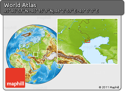 Physical Location Map of the Area around 46° 1' 3" N, 48° 31' 29" E