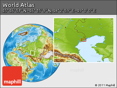 Physical Location Map of the Area around 46° 1' 3" N, 48° 31' 29" E