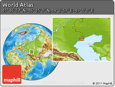 Physical Location Map of the Area around 46° 1' 3" N, 48° 31' 29" E
