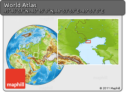 Physical Location Map of the Area around 46° 1' 3" N, 49° 22' 30" E