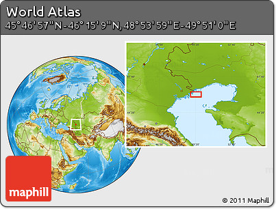 Physical Location Map of the Area around 46° 1' 3" N, 49° 22' 30" E
