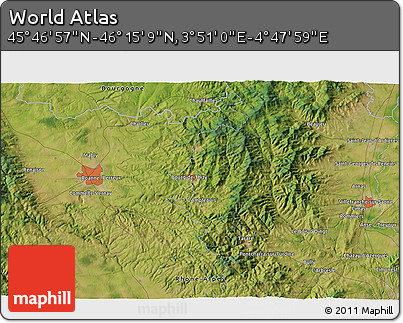 Satellite 3D Map of the Area around 46° 1' 3" N, 4° 19' 30" E