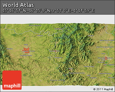 Satellite 3D Map of the Area around 46° 1' 3" N, 4° 19' 30" E