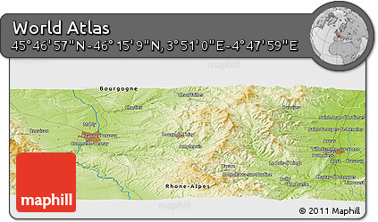 Physical Panoramic Map of the Area around 46° 1' 3" N, 4° 19' 30" E