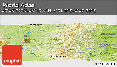 Physical Panoramic Map of the Area around 46° 1' 3" N, 4° 19' 30" E