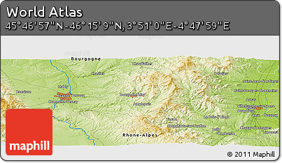 Physical Panoramic Map of the Area around 46° 1' 3" N, 4° 19' 30" E