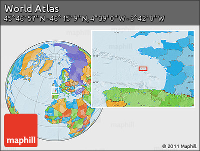 Political Location Map of the Area around 46° 1' 3" N, 4° 10' 30" W