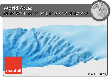Shaded Relief Panoramic Map of the Area around 46° 1' 3" N, 4° 10' 30" W