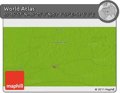 Physical 3D Map of the Area around 46° 1' 3" N, 53° 37' 30" E