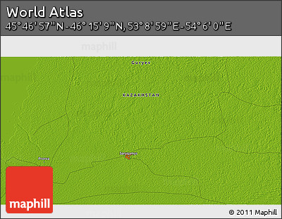Physical 3D Map of the Area around 46° 1' 3" N, 53° 37' 30" E