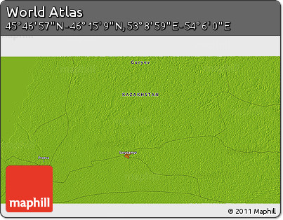Physical 3D Map of the Area around 46° 1' 3" N, 53° 37' 30" E