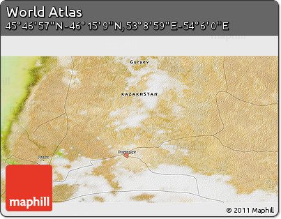 Satellite 3D Map of the Area around 46° 1' 3" N, 53° 37' 30" E