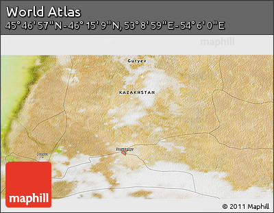 Satellite 3D Map of the Area around 46° 1' 3" N, 53° 37' 30" E