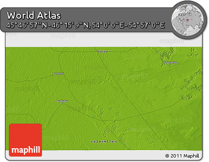Physical 3D Map of the Area around 46° 1' 3" N, 54° 28' 30" E