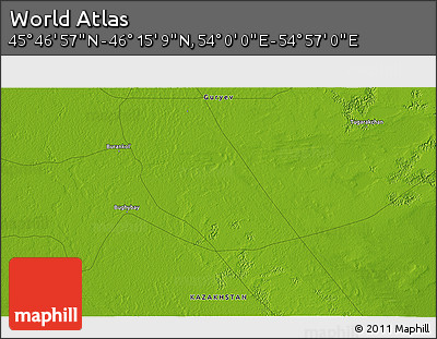 Physical 3D Map of the Area around 46° 1' 3" N, 54° 28' 30" E