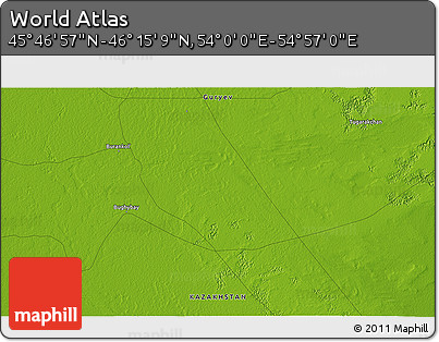 Physical 3D Map of the Area around 46° 1' 3" N, 54° 28' 30" E