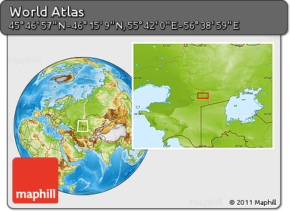 Physical Location Map of the Area around 46° 1' 3" N, 56° 10' 29" E