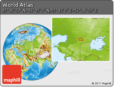 Physical Location Map of the Area around 46° 1' 3" N, 56° 10' 29" E
