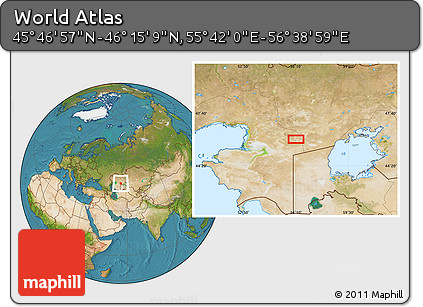 Satellite Location Map of the Area around 46° 1' 3" N, 56° 10' 29" E