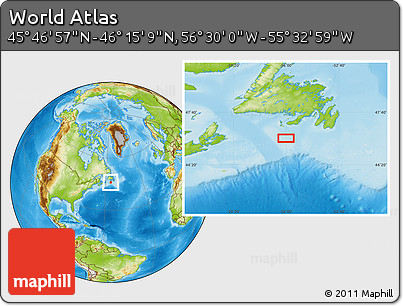 Physical Location Map of the Area around 46° 1' 3" N, 56° 1' 29" W