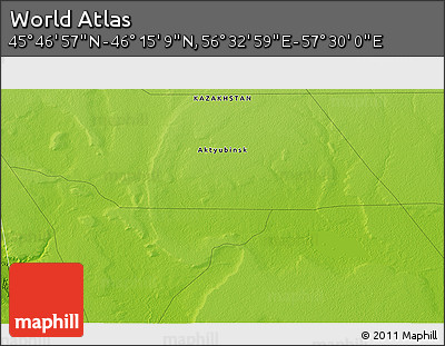 Physical 3D Map of the Area around 46° 1' 3" N, 57° 1' 29" E
