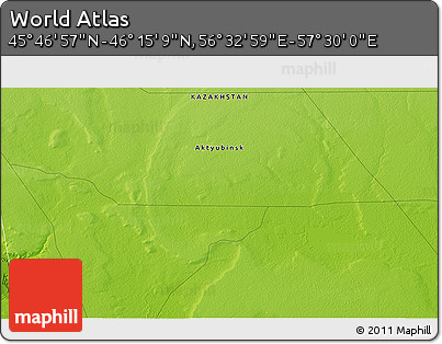 Physical 3D Map of the Area around 46° 1' 3" N, 57° 1' 29" E