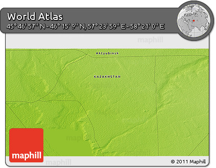 Physical 3D Map of the Area around 46° 1' 3" N, 57° 52' 30" E