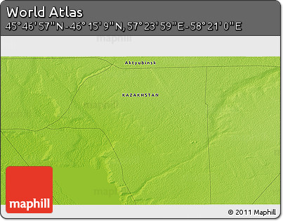 Physical 3D Map of the Area around 46° 1' 3" N, 57° 52' 30" E