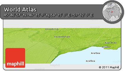 Physical Panoramic Map of the Area around 46° 1' 3" N, 58° 43' 30" E