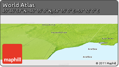 Physical Panoramic Map of the Area around 46° 1' 3" N, 58° 43' 30" E