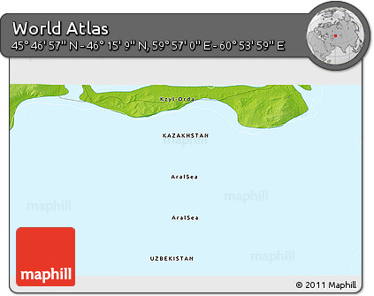 Physical 3D Map of the Area around 46° 1' 3" N, 60° 25' 29" E