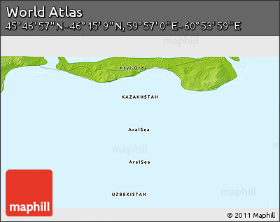 Physical 3D Map of the Area around 46° 1' 3" N, 60° 25' 29" E