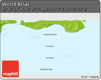 Physical 3D Map of the Area around 46° 1' 3" N, 60° 25' 29" E