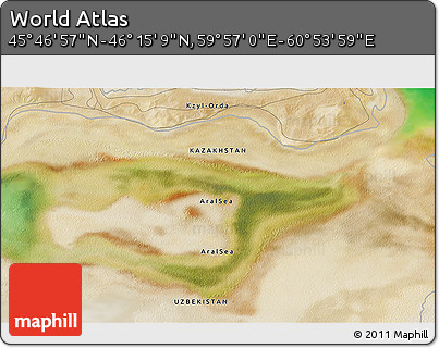 Satellite 3D Map of the Area around 46° 1' 3" N, 60° 25' 29" E
