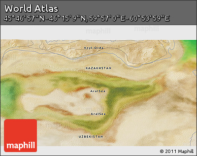 Satellite 3D Map of the Area around 46° 1' 3" N, 60° 25' 29" E