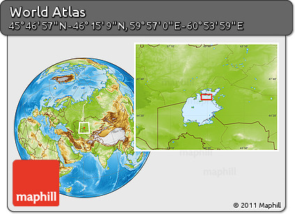 Physical Location Map of the Area around 46° 1' 3" N, 60° 25' 29" E